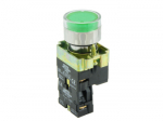 SCL 22mm ILLUMINATED P/BUTTON LED GREEN + 1 NO 110/230VAC