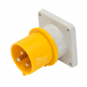 SCL 110V 32A YELLOW INDUSTRIAL PANEL MOUNT APPLIANCE INLET 3 PIN IP44