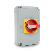 TELERGON S3 SWITCH DISCONNECTOR 3P 80A IN ALUMINIUM ENCLOSURE RED/YELLOW HANDLE
