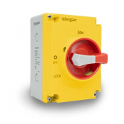 TELERGON S3 SWITCH DISCONNECTOR 3P+N 63A IN PLASTIC ENCLOSURE RED/YELLOW HANDLE